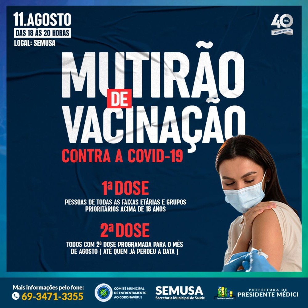 Mutirão de Vacinação será realizado nesta quarta, 11, em Presidente Médici, RO