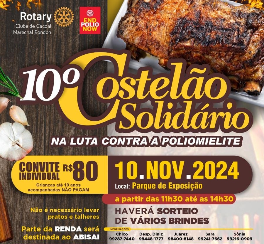 Convites do 10º Costelão Solidário já estão à venda em Cacoal, RO
