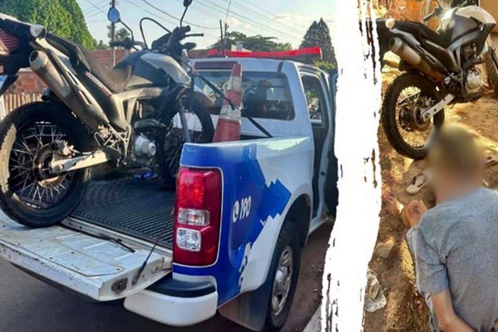 Menor de 17 anos, é conduzido pela PM de Cacoal, após confessar que levaria moto furtada Costa Marques