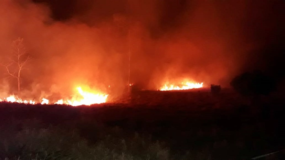 Bombeiros trabalham mais de cinco horas no combate de incêndio em vegetação próxima do Luzia Abranches, em Jaru, RO