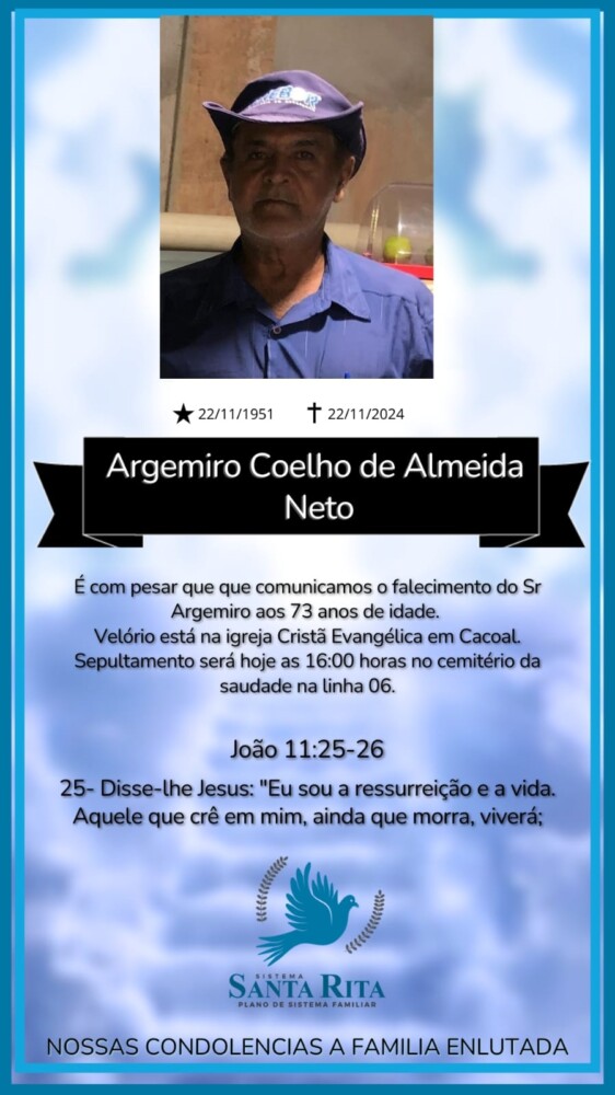 Morre pioneiro cacoalense Agemiro Coelho de Almeida Neto