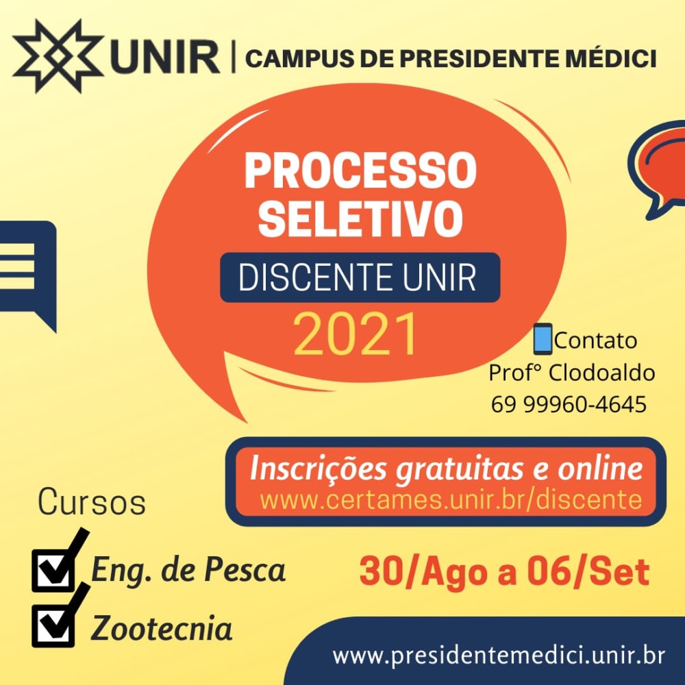 UNIR abre Processo Seletivo Discente 2021